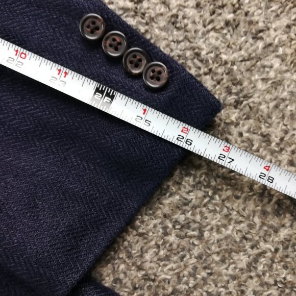 Polo Ralph Lauren Corneliani Blazer Sport Coat Flax Linen Blue Herringbone 44R - Picture 11 of 13